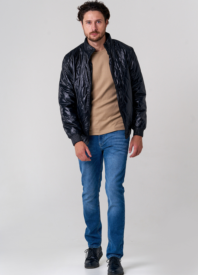 фото Куртка бомбер из эко кожи черного цвета модель № 2006