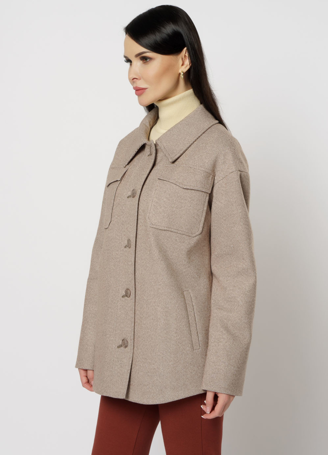 Женское пальто-рубашка коричневого цвета модель № 20763 в рассрочку