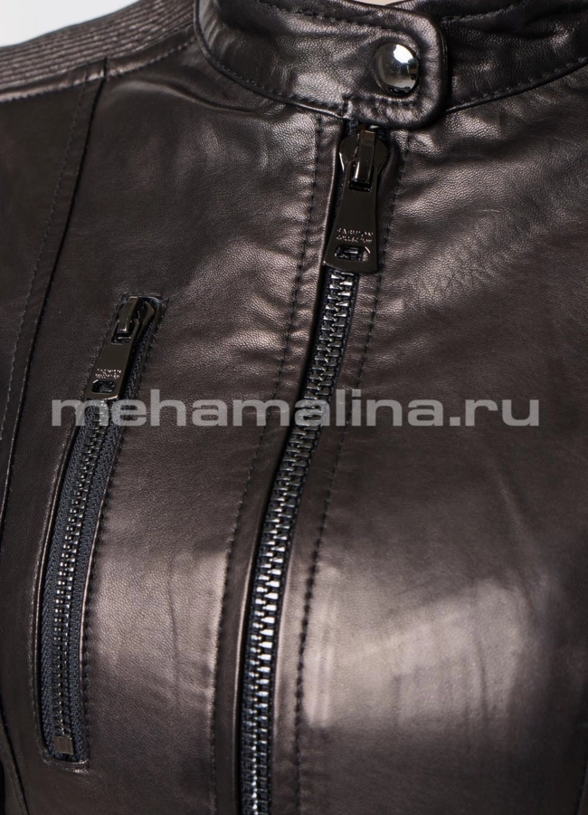 Черная кожаная куртка модель № K-404 универмаг малина