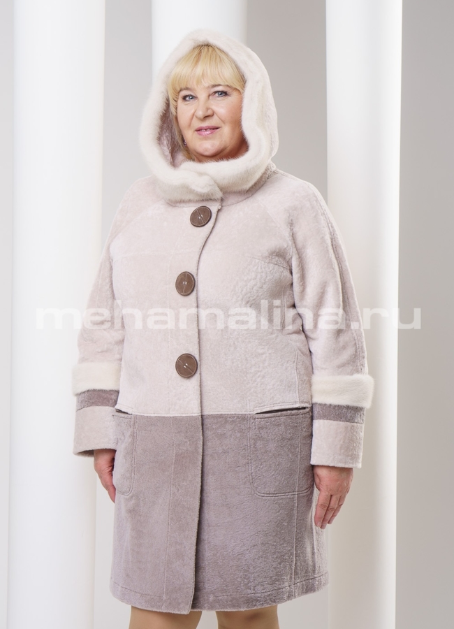 Двустороннее меховое пальто с капюшоном модель № BP-24 в рассрочку