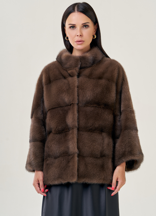 Шуба из норки с воротником стойка модель № 78770 меха малина