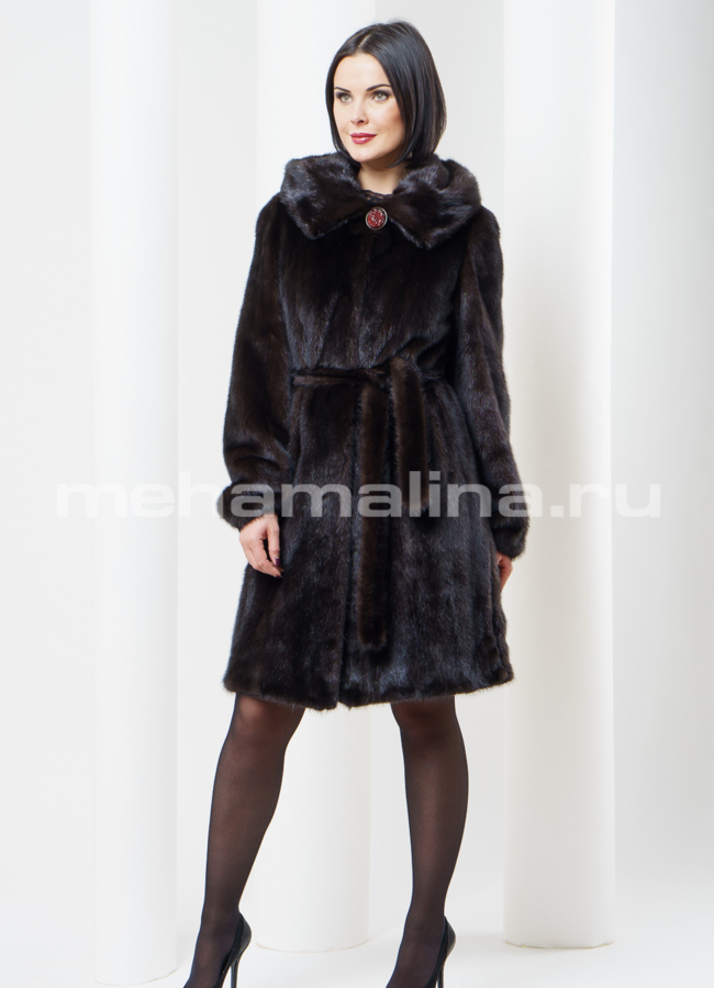 Норковая шуба с поясом 100см модель № S-354 в рассрочку