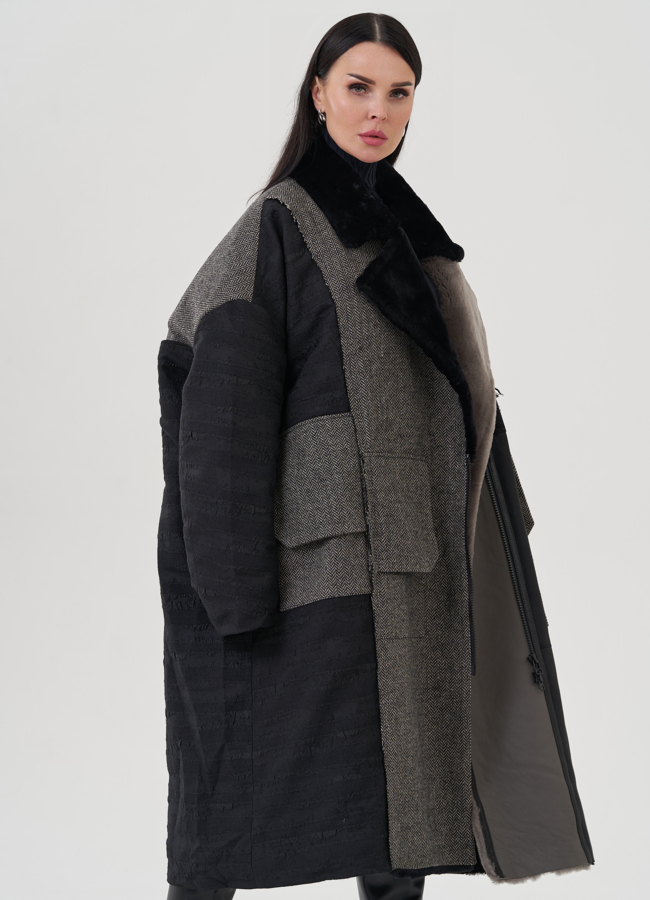 фото Пальто черного цвета с английским воротником  модель № 24943