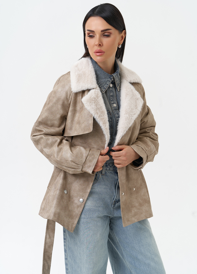 Женская куртка из эко кожи с отделкой из эко меха модель № 30213 универмаг малина