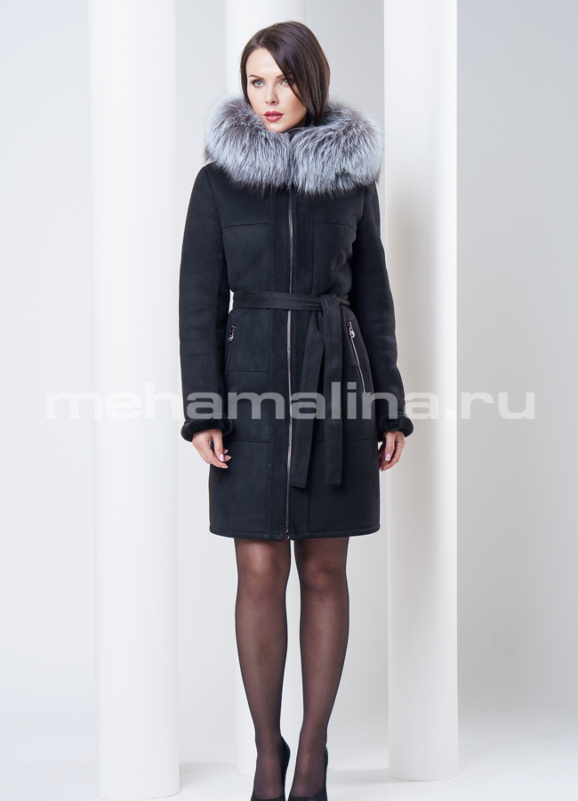 Дубленка с чернобуркой, цвет черный модель № D-141 в рассрочку