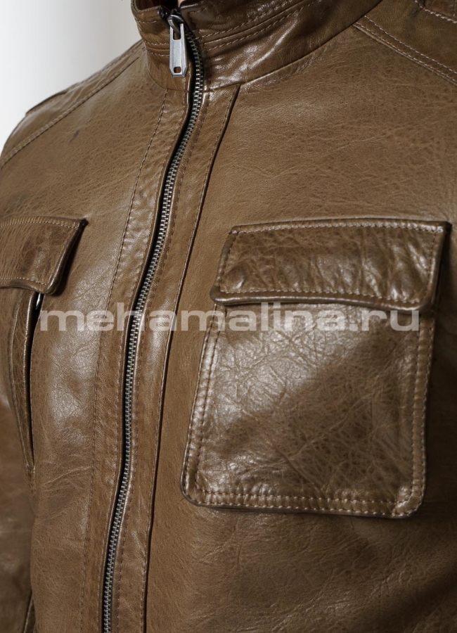 Кожаная куртка с воротником стойка модель № 8055 в рассрочку