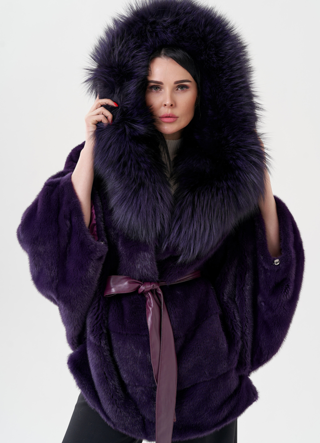 Норковая шуба фиолетового цвета модель № 1600 в рассрочку