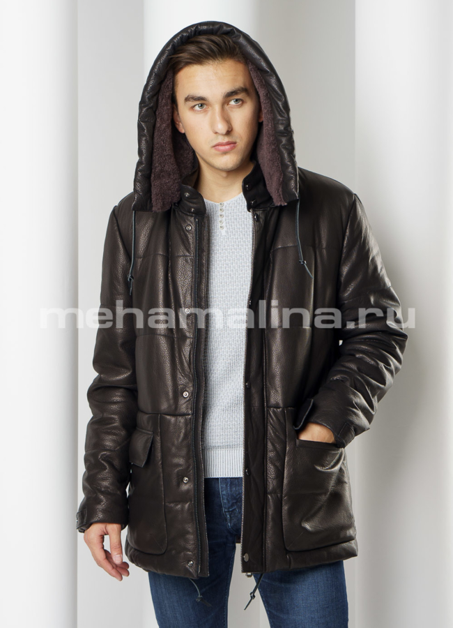 Пуховик Perre из натуральной кожи  модель № ПМ-93 универмаг малина