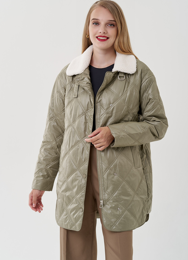 Женское полупальто в светло-зеленом цвете модель № 81216 в рассрочку