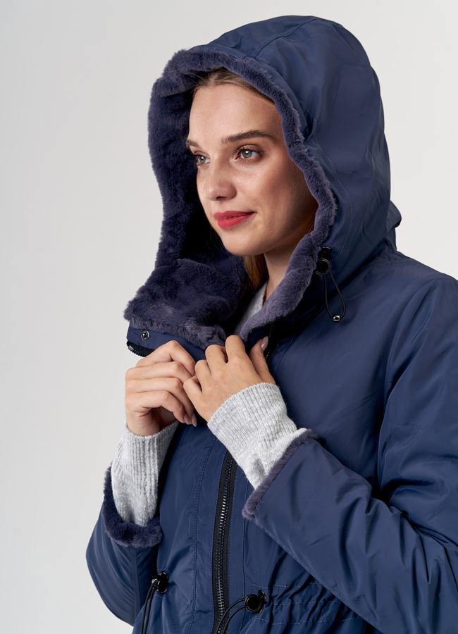 Двусторонняя эко шуба с капюшоном модель № 19009 универмаг малина