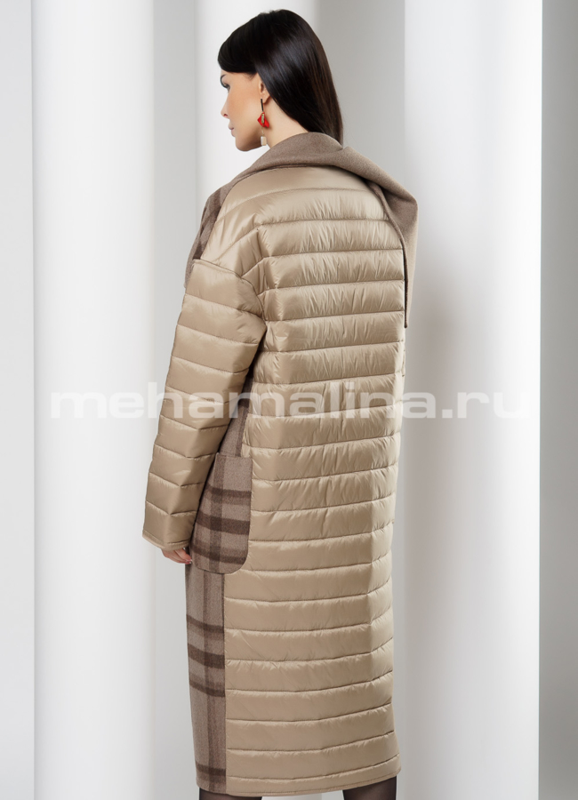 Комбинированное пальто бежевого цвета модель № 3434 в кредит