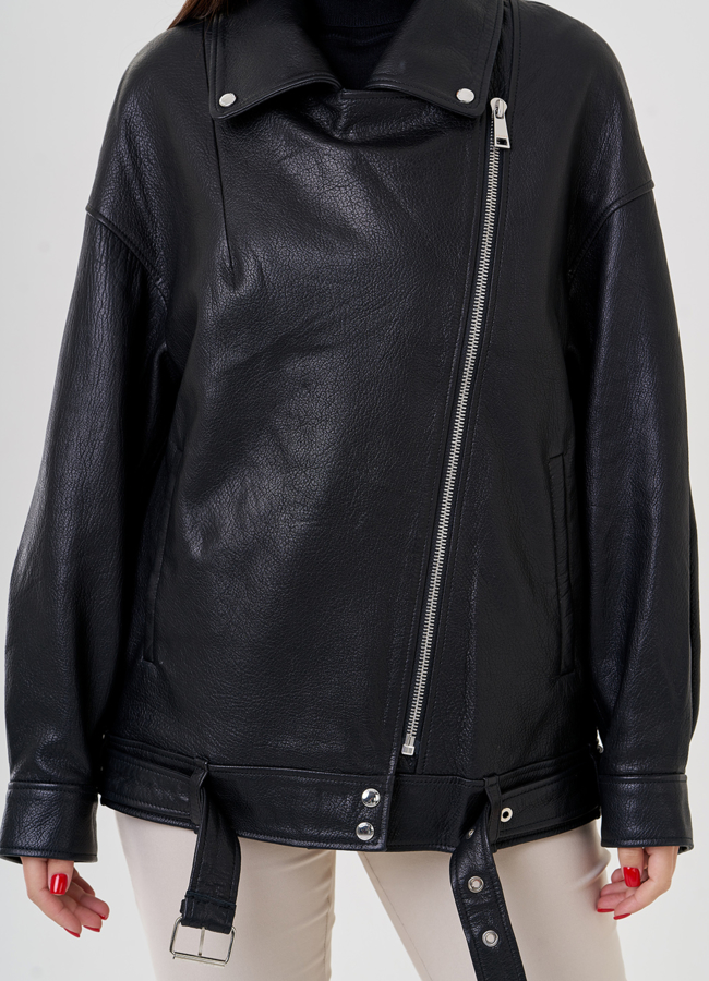 Косуха оверсайз из натуральной кожи модель № 79084 в рассрочку