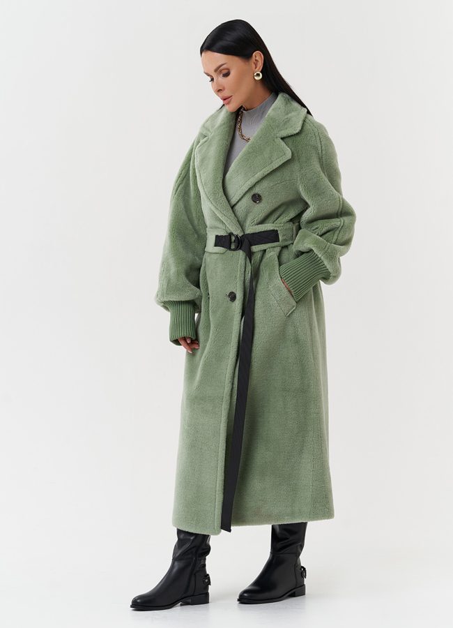 фото Яркое пальто из шерсти с поясом модель № 28541