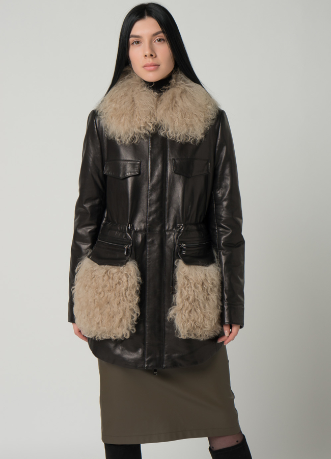 Кожаная куртка с мехом модель № 2123 универмаг малина