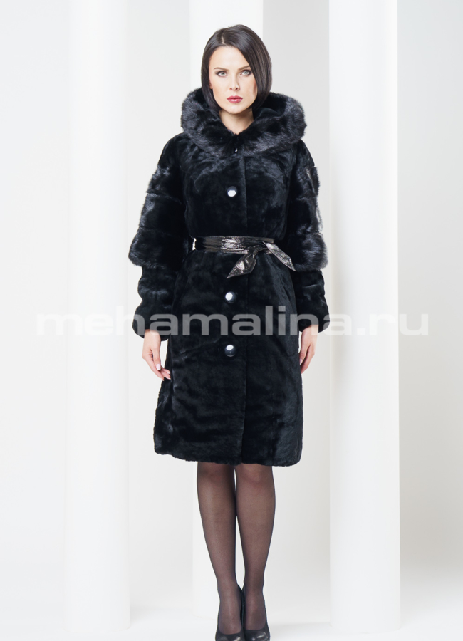 Шуба из муарового мутона, цвет черный модель № S-301 в кредит