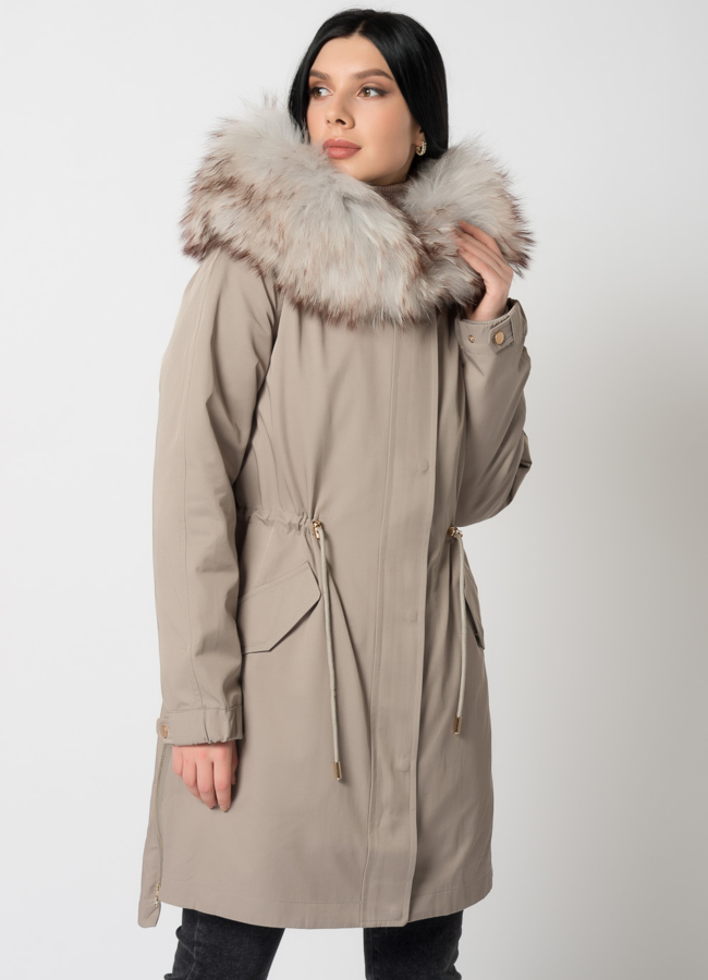 Женская парка с енотом модель № 18066 меха малина