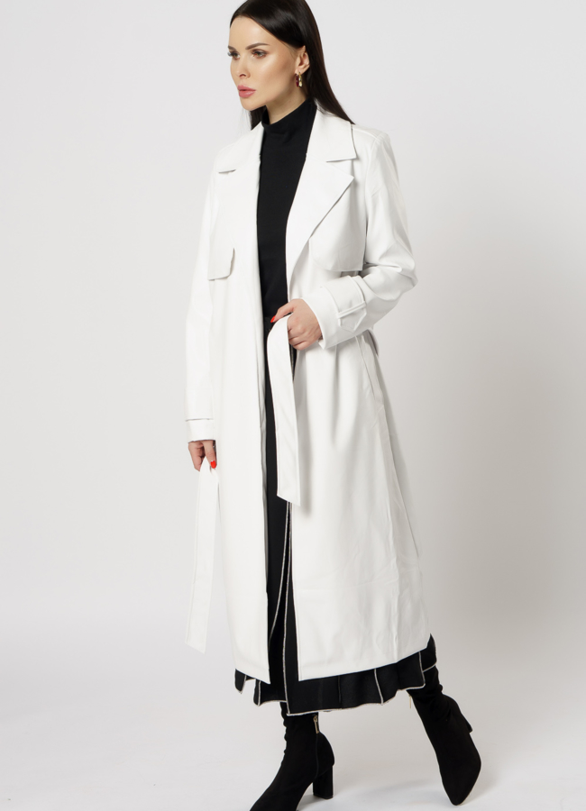 Плащ женский из эко кожи белого цвета модель № 03 универмаг малина