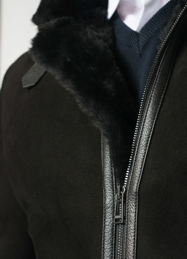 Черная дубленка на молнии модель № 3342 в рассрочку