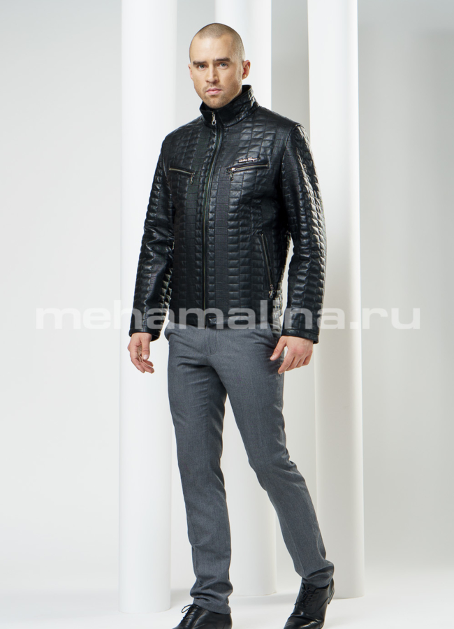 Кожаная куртка модель № KP-83 меха малина