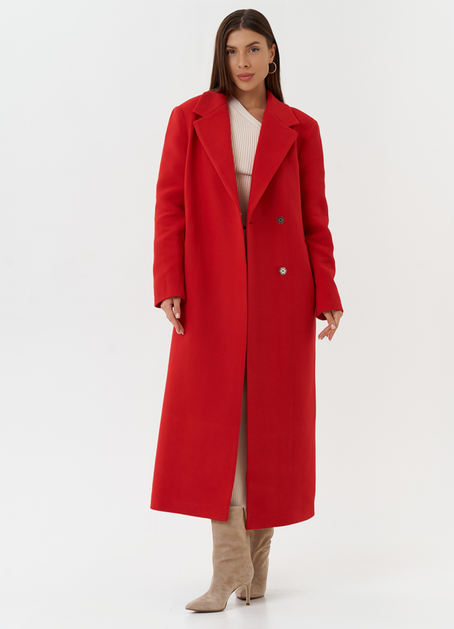Яркое пальто с английским воротником модель № 28087 универмаг малина