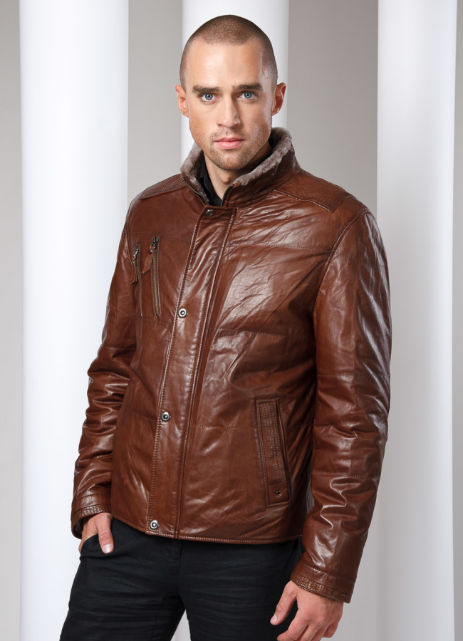 Дубленка кожаная (коричневая, черная) модель № DM-10 меха малина