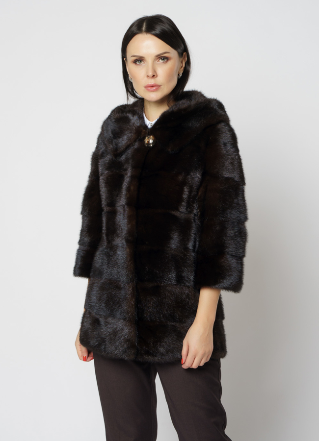 Укороченная норковая шуба с капюшоном 2 в 1 модель № S-819 в рассрочку