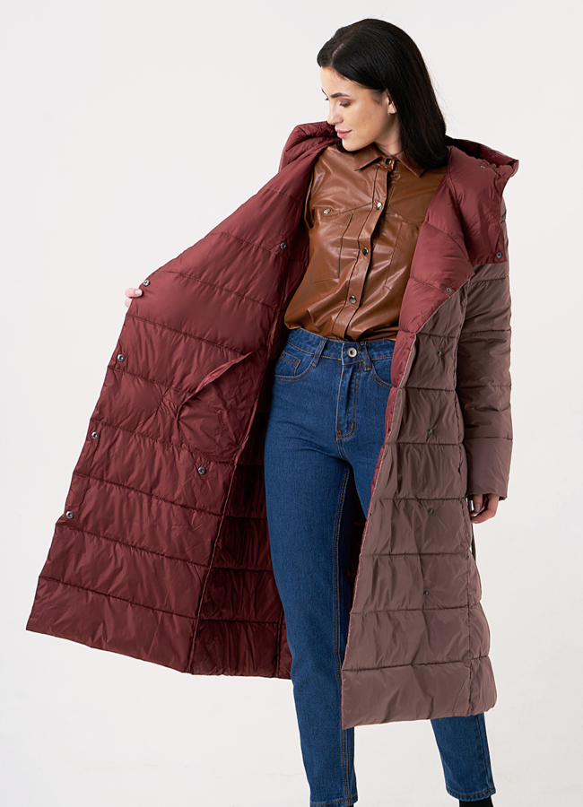 Пуховик женский на поясе с капюшоном модель № 110123 универмаг малина