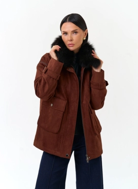 Женская дубленка из эко замши фото