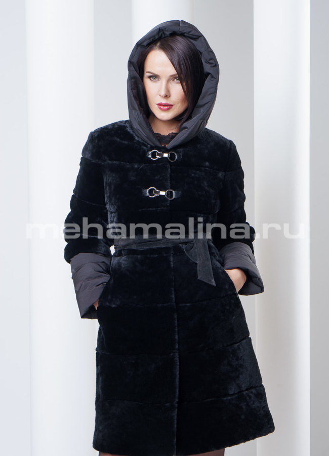 Шуба из мутона со съемными элементами модель № S-284 универмаг малина