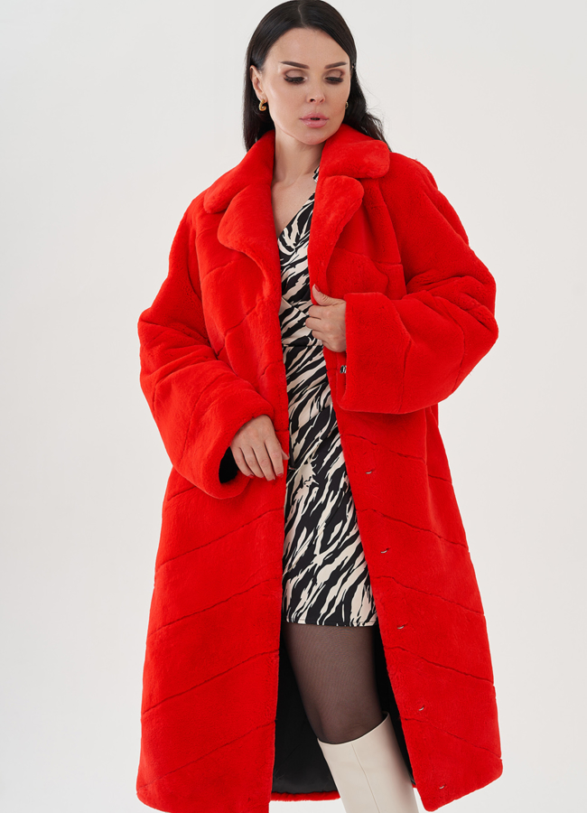 Красная шуба из кролика модель № 24798 универмаг малина