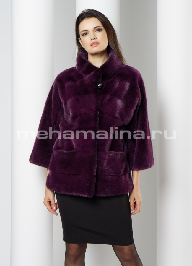 Укороченная шуба модель № S-655 меха малина
