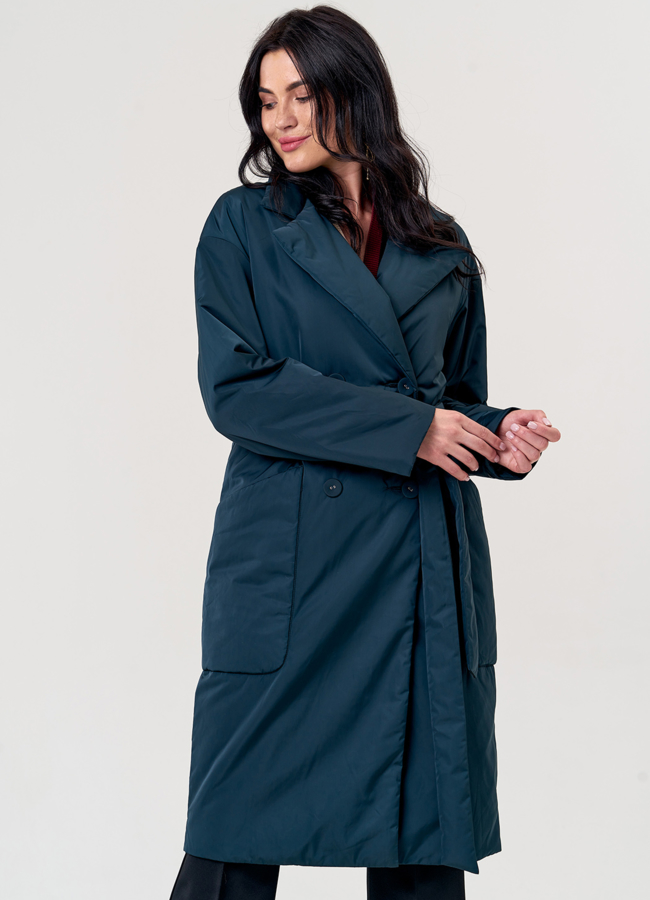 Полупальто двубортное зеленого цвета модель № 21157 в кредит