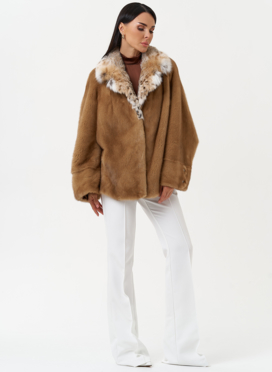 Куртка из меха норки с воротником их меха рыси