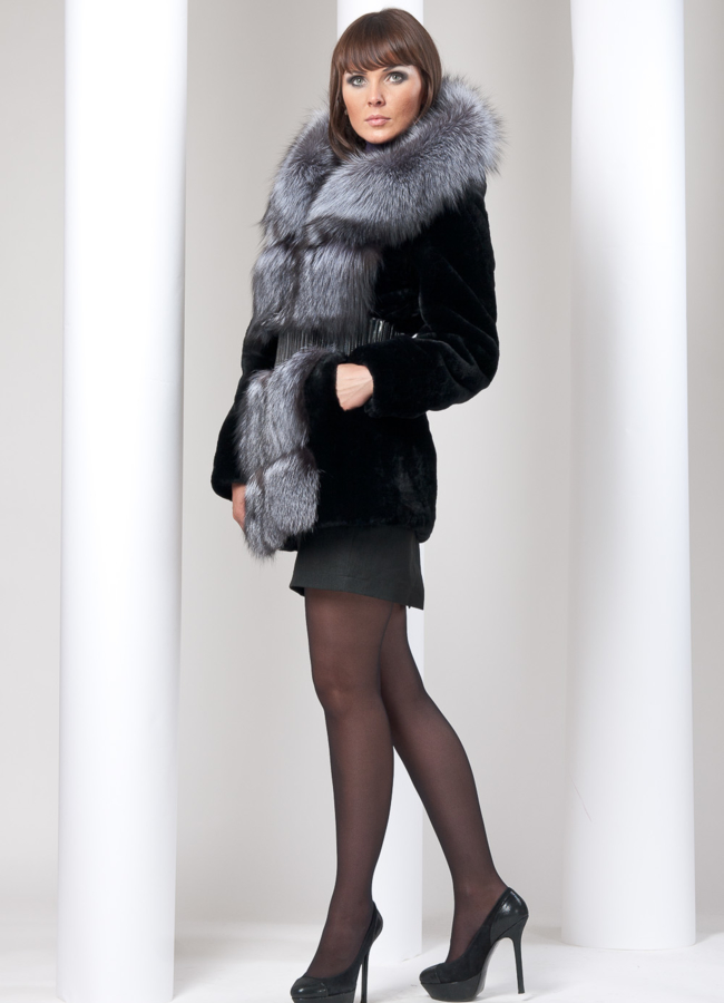 фото Шуба из мутона с чернобуркой модель № S-1