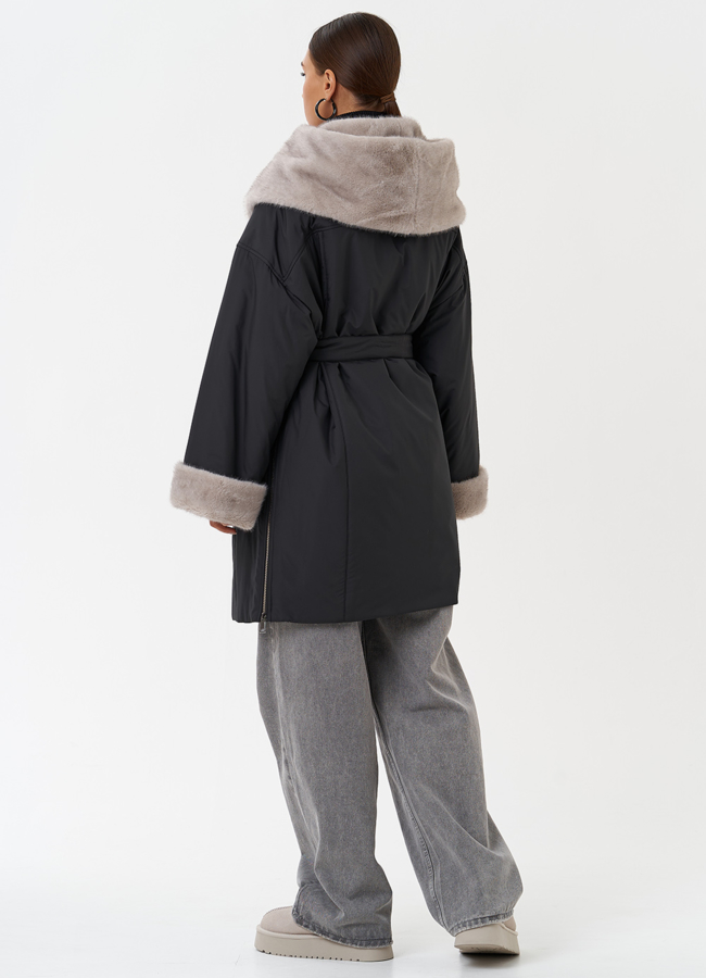 Пуховик с отделкой из эко меха  модель № 28836 универмаг малина