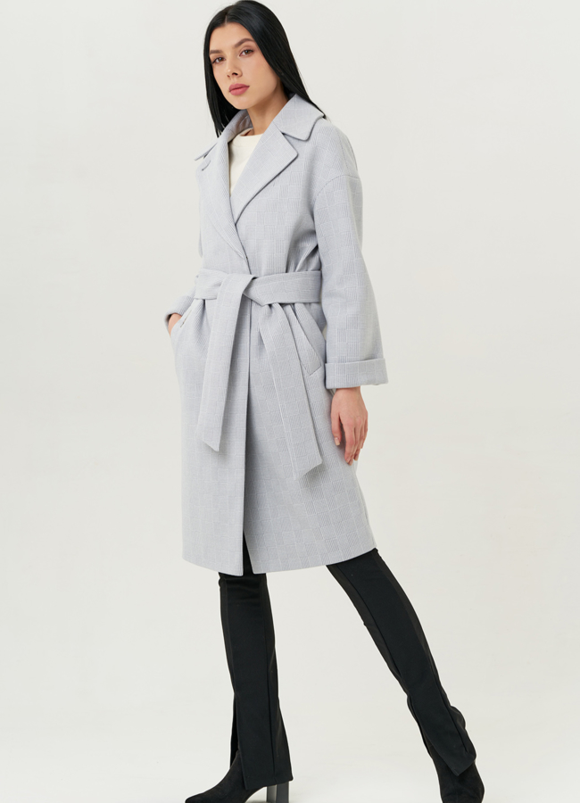 Светлое женское пальто с английским воротником модель № 22422 в рассрочку