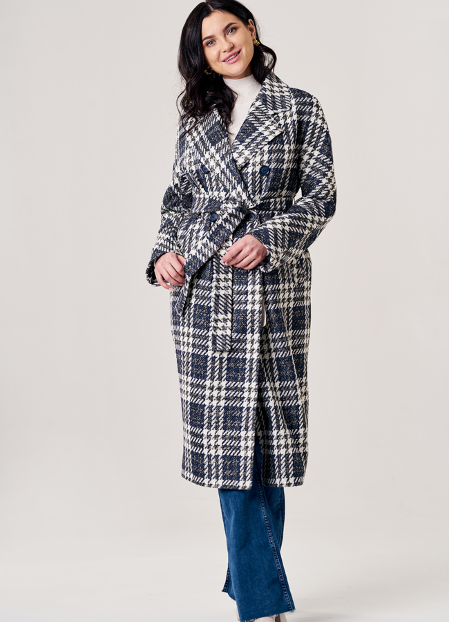 Пальто женское синего цвета с поясом модель № 20547 универмаг малина