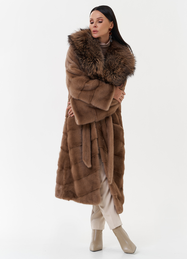 Женская норковая шуба с капюшоном из чернобурки модель № 27638 универмаг малина