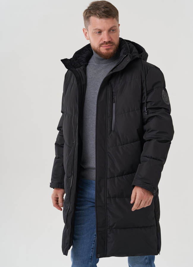 Мужская куртка с капюшоном черного цвета  модель № 82426 универмаг малина