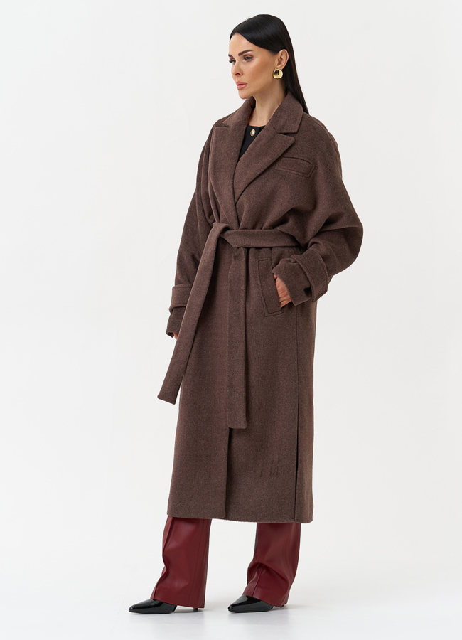 фото Длинное женское пальто с английским воротником модель № 30201