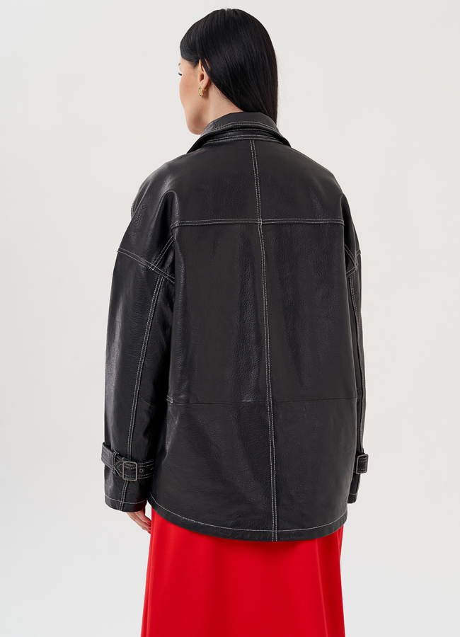 Куртка из натуральной кожи с двубортной застежкой модель № 24092 в кредит