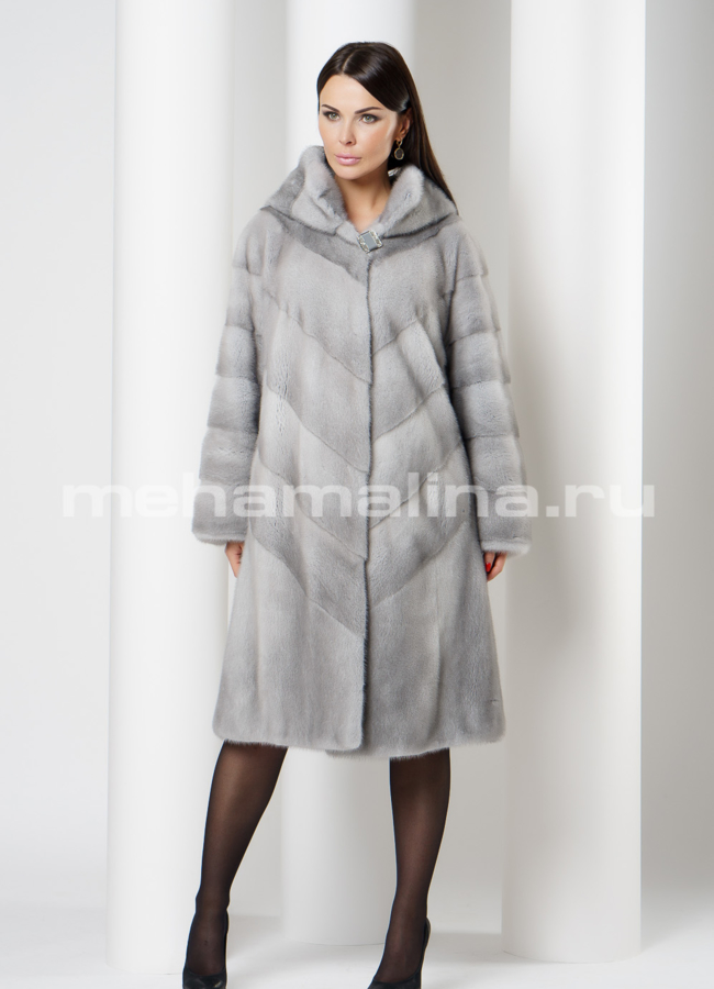 Норковая шуба с капюшоном в цвете сапфир модель № S-733 в рассрочку