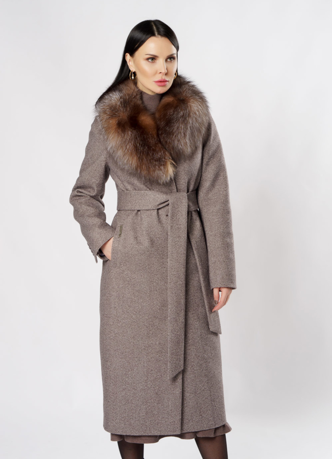 Удлиненное зимнее пальто с поясом модель № 051 универмаг малина