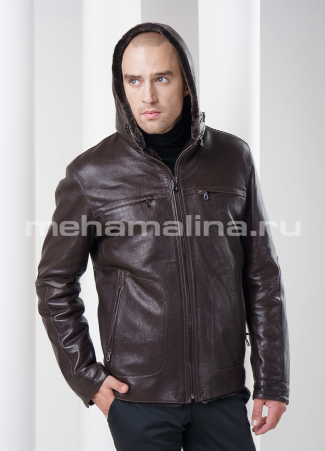 фото Дубленка с капюшоном, цвет коричневый модель № DM-76