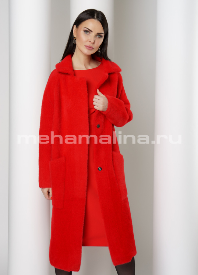 Пальто с английским воротником на кнопках  модель № 231 меха малина