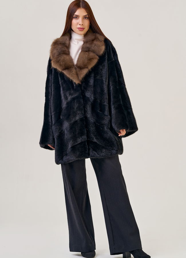 фото Шуба из норки оверсайз с английским воротником модель № 72128