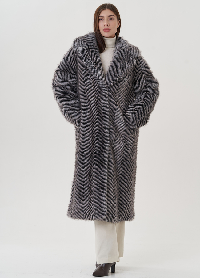 Длинное женское пальто из эко меха модель № 25686 универмаг малина