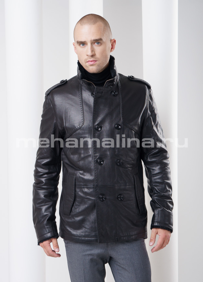 Кожаная дубленка, двубортная модель № DM-70 в рассрочку