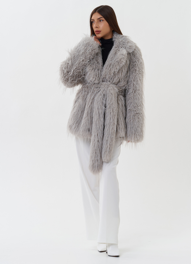 Короткая шуба из эко страуса модель № 26944 в кредит