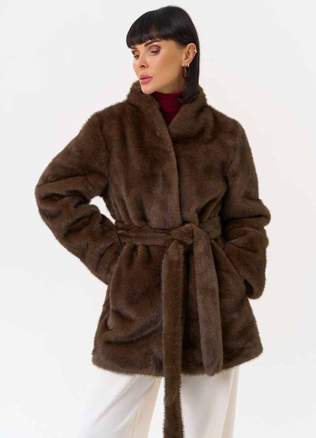 Женская шуба из эко меха с поясом модель № 31252 в кредит Женская шуба из эко меха с поясом модель № 31252 в кредит